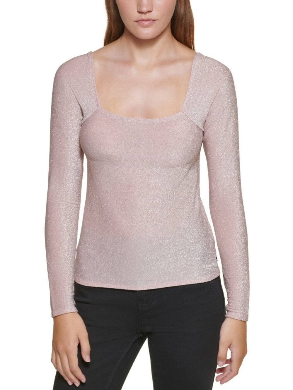 Calvin Klein Womens Square-Neck Shimmer Top